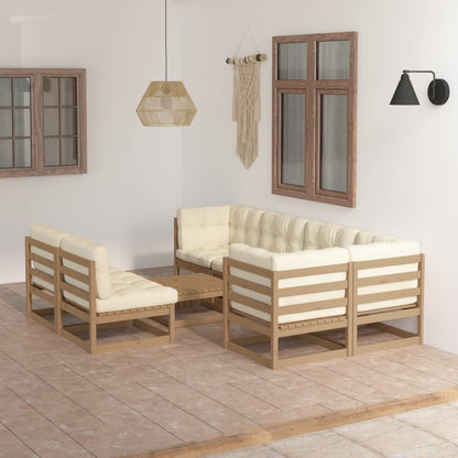 Set Salotto Giardino 8 pz con Cuscini in Legno Massello di Pino
