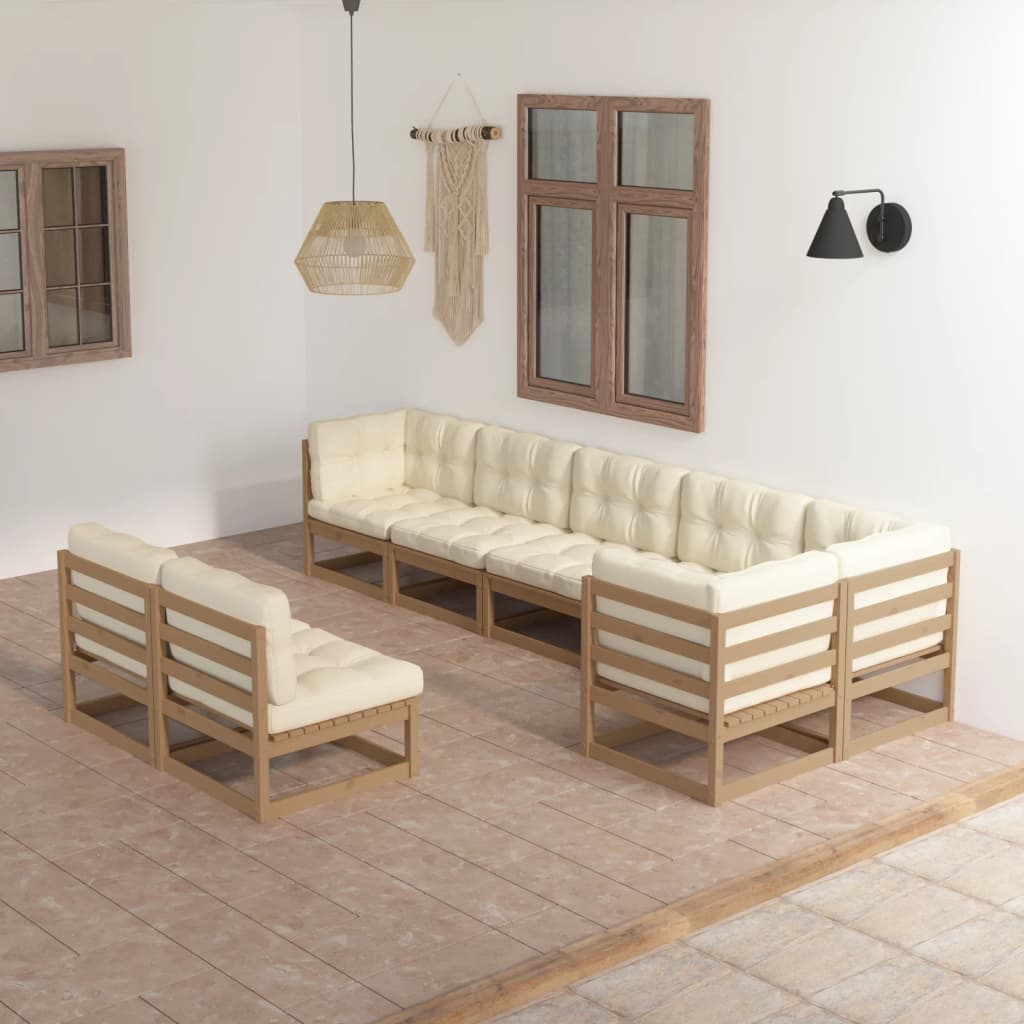 Set Salotto Giardino 8 pz con Cuscini in Legno Massello di Pino