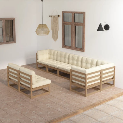 Set Salotto Giardino 8 pz con Cuscini in Legno Massello di Pino