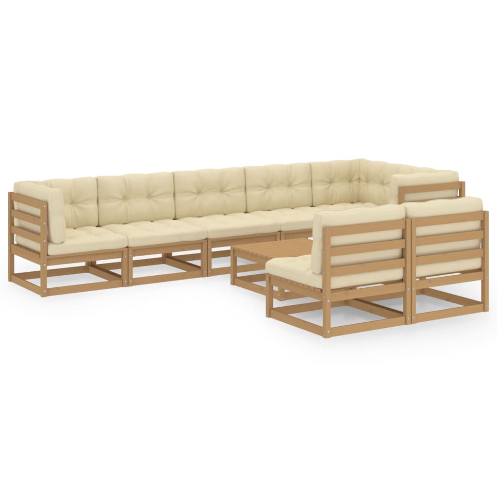 Set Salotto Giardino 9 pz con Cuscini in Legno Massello di Pino