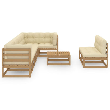 Set Salotto Giardino 9 pz con Cuscini in Legno Massello di Pino