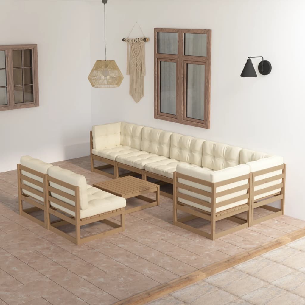 Set Salotto Giardino 9 pz con Cuscini in Legno Massello di Pino