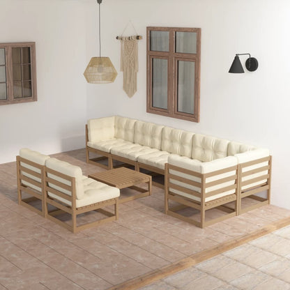 Set Salotto Giardino 9 pz con Cuscini in Legno Massello di Pino