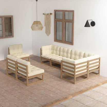 Set Salotto Giardino 8 pz con Cuscini in Legno Massello di Pino