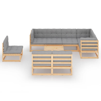 Set Salotto Giardino 9 pz Cuscini Antracite Legno Massello Pino