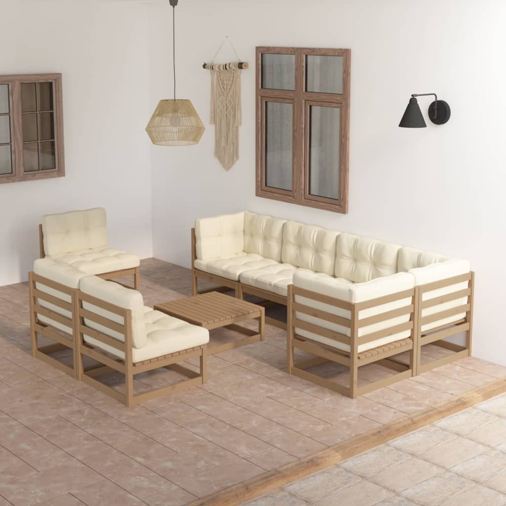 Set Salotto Giardino 9 pz con Cuscini in Legno Massello di Pino