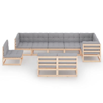 Set Salotto Giardino 9 pz Cuscini Antracite Legno Massello Pino