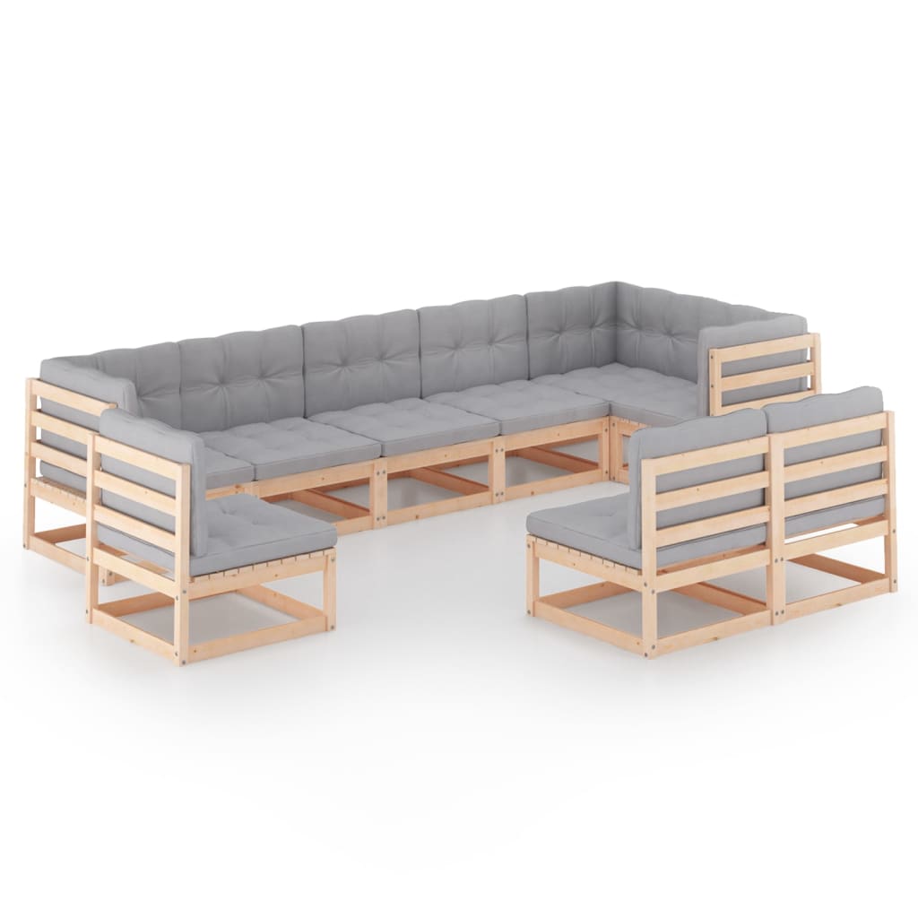 Set Salotto Giardino 9 pz Cuscini Antracite Legno Massello Pino