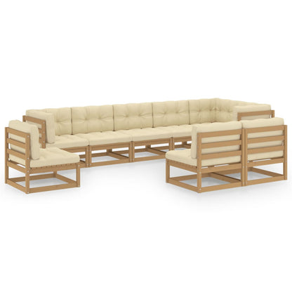 Set Salotto Giardino 9 pz con Cuscini in Legno Massello di Pino