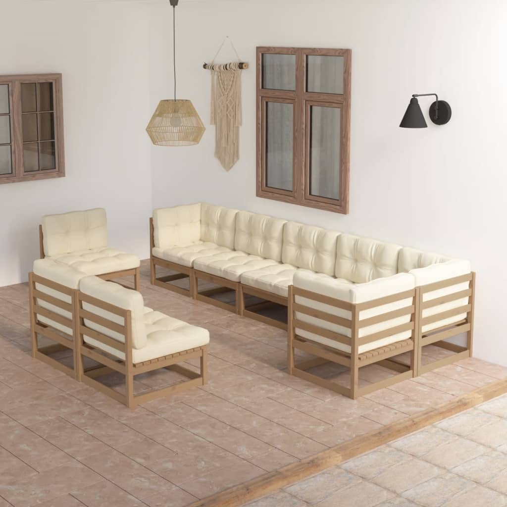 Set Salotto Giardino 9 pz con Cuscini in Legno Massello di Pino