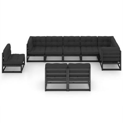 Set Salotto Giardino 9 pz Cuscini Antracite Legno Massello Pino