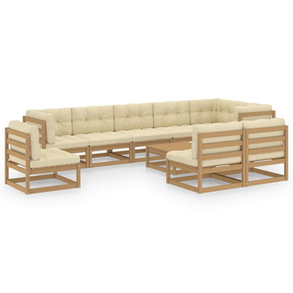 Set Salotto Giardino 10pz con Cuscini in Legno Massello di Pino