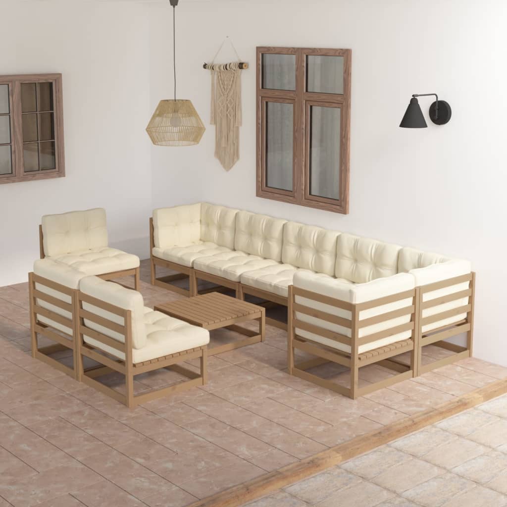 Set Salotto Giardino 10pz con Cuscini in Legno Massello di Pino