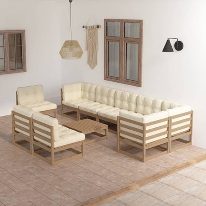 Set Salotto Giardino 10pz con Cuscini in Legno Massello di Pino