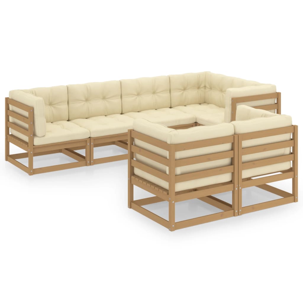 Set Salotto Giardino 7 pz con Cuscini in Legno Massello di Pino
