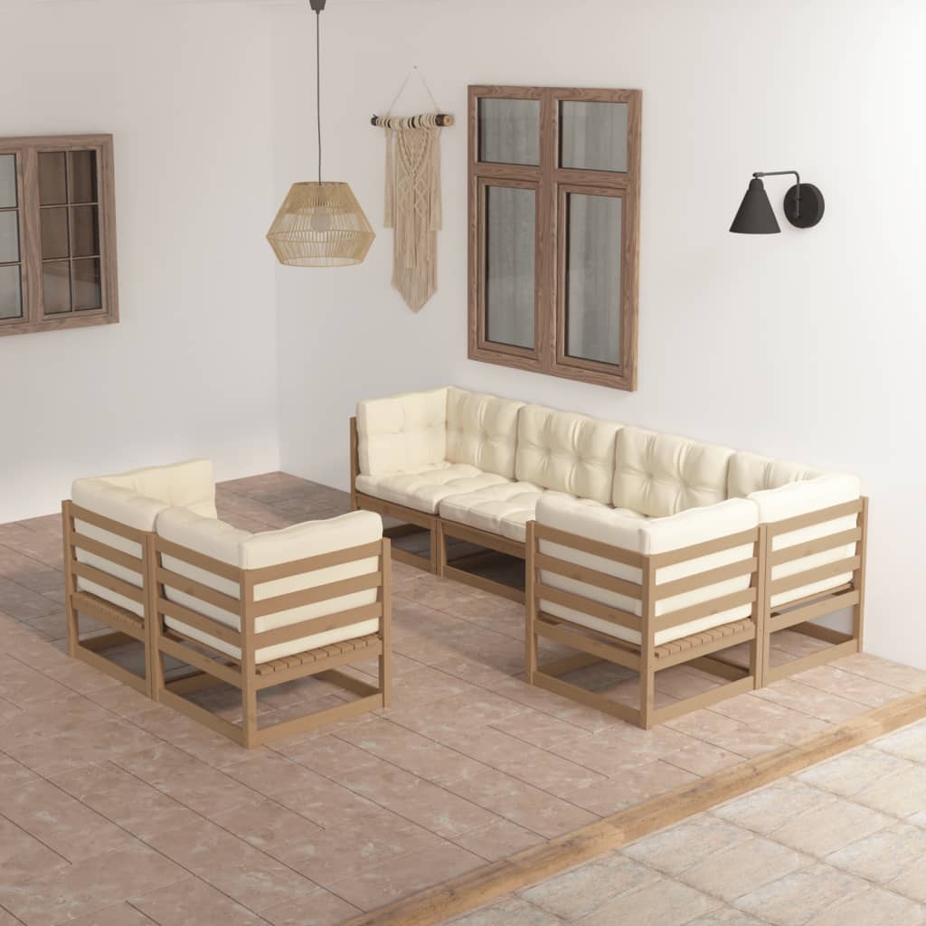 Set Salotto Giardino 7 pz con Cuscini in Legno Massello di Pino