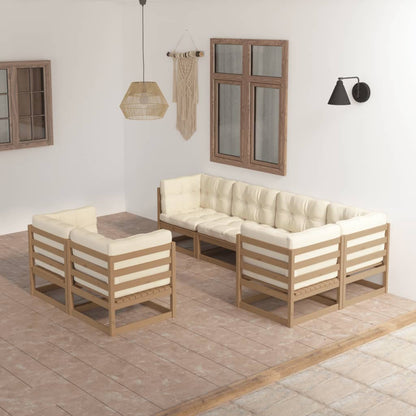 Set Salotto Giardino 7 pz con Cuscini in Legno Massello di Pino