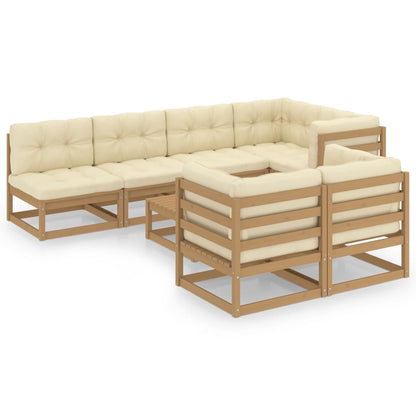 Set Salotto Giardino 8 pz con Cuscini in Legno Massello di Pino