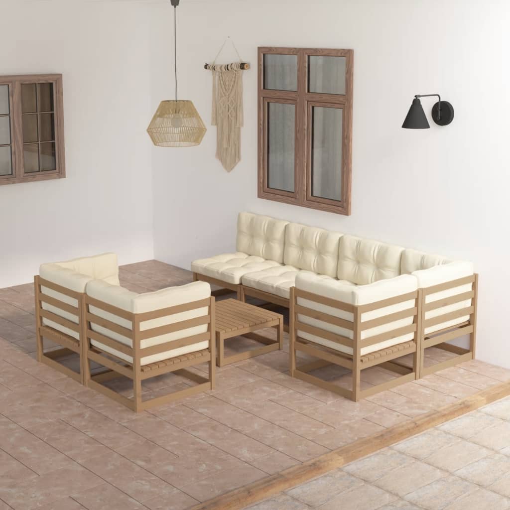 Set Salotto Giardino 8 pz con Cuscini in Legno Massello di Pino