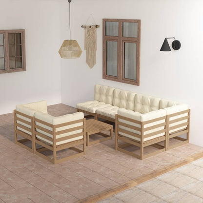 Set Salotto Giardino 8 pz con Cuscini in Legno Massello di Pino