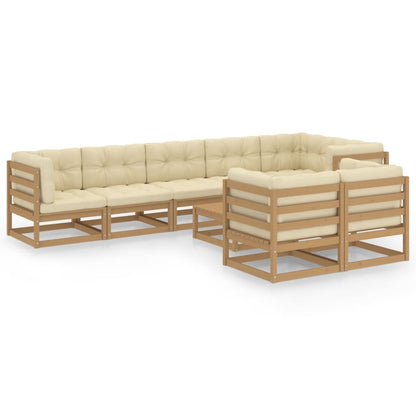 Set Salotto Giardino 9 pz con Cuscini in Legno Massello di Pino