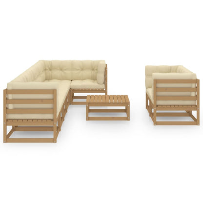 Set Salotto Giardino 9 pz con Cuscini in Legno Massello di Pino