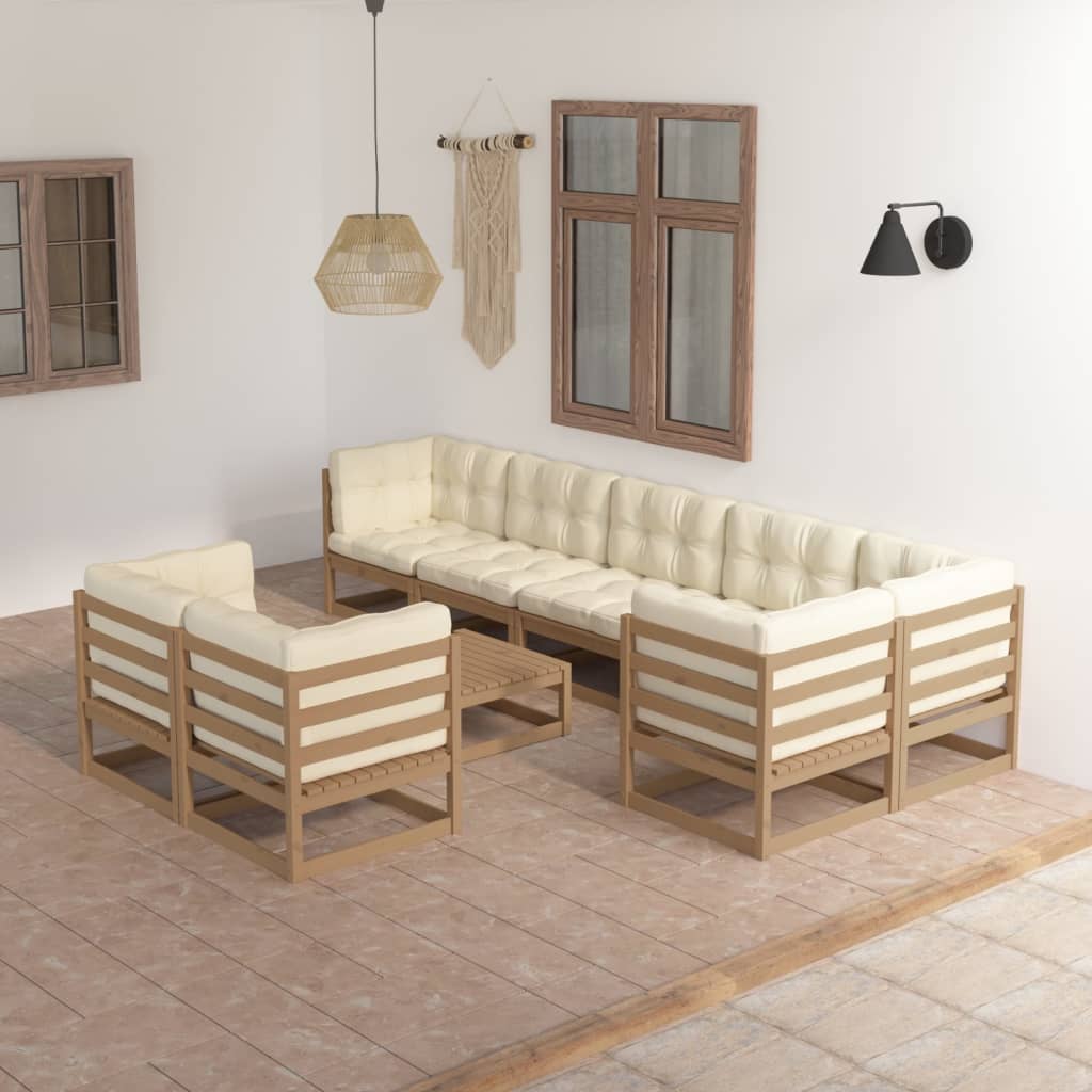 Set Salotto Giardino 9 pz con Cuscini in Legno Massello di Pino
