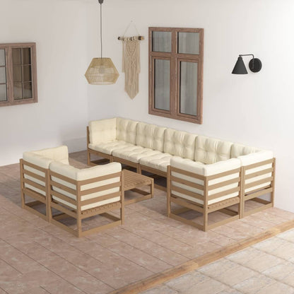 Set Salotto Giardino 9 pz con Cuscini in Legno Massello di Pino