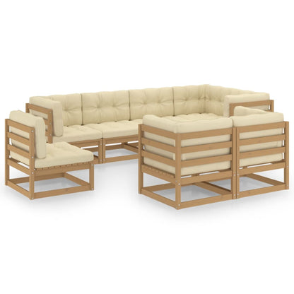 Set Salotto Giardino 8 pz con Cuscini in Legno Massello di Pino
