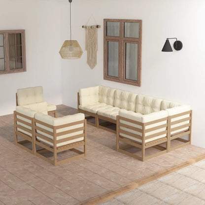 Set Salotto Giardino 8 pz con Cuscini in Legno Massello di Pino
