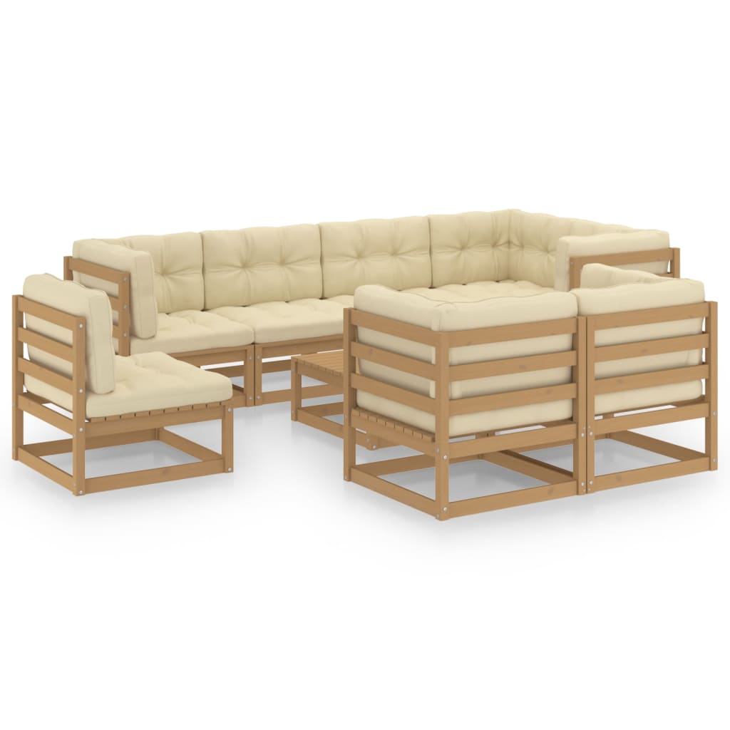 Set Salotto Giardino 9 pz con Cuscini in Legno Massello di Pino