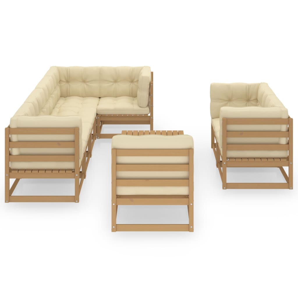 Set Salotto Giardino 9 pz con Cuscini in Legno Massello di Pino