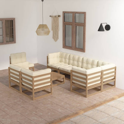 Set Salotto Giardino 9 pz con Cuscini in Legno Massello di Pino