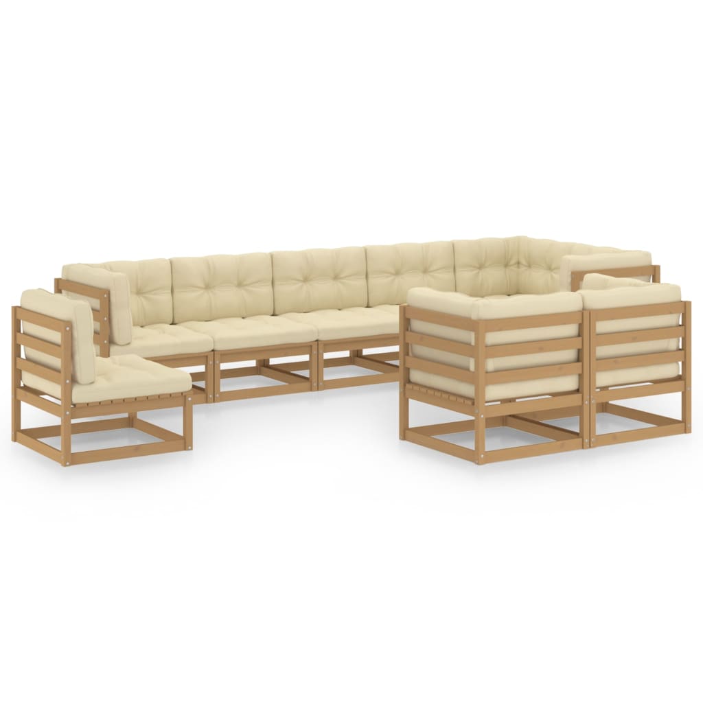 Set Salotto Giardino 9 pz con Cuscini in Legno Massello di Pino