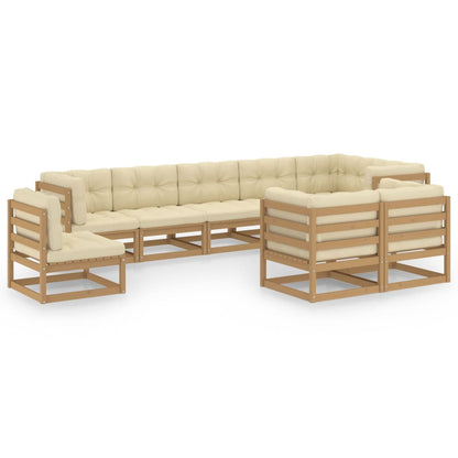 Set Salotto Giardino 9 pz con Cuscini in Legno Massello di Pino