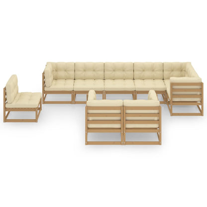 Set Salotto Giardino 9 pz con Cuscini in Legno Massello di Pino