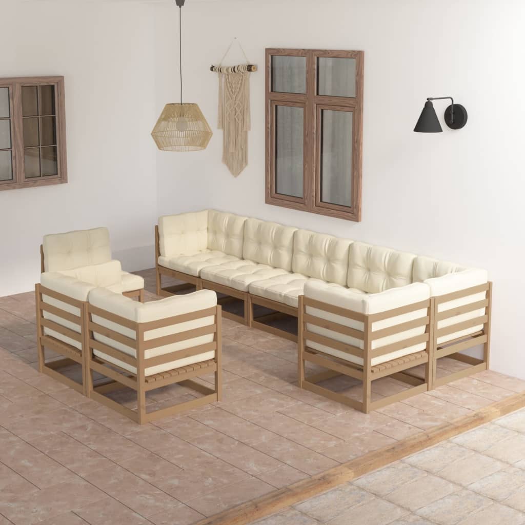 Set Salotto Giardino 9 pz con Cuscini in Legno Massello di Pino
