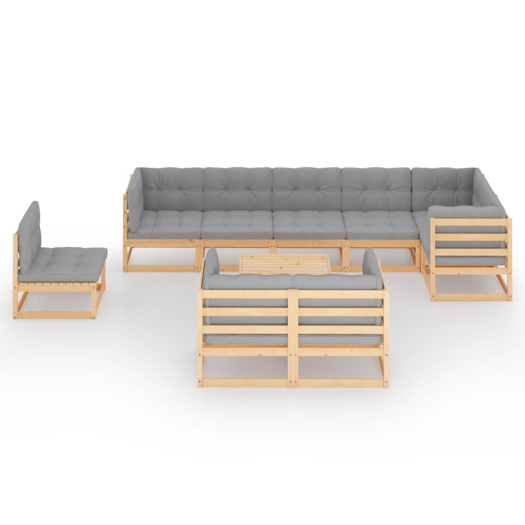 Set Salotto Giardino 10pz Cuscini Antracite Legno Massello Pino