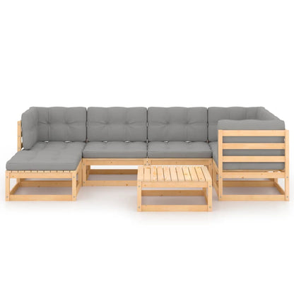 Set Salotto Giardino 7 pz Cuscini Antracite Legno Massello Pino
