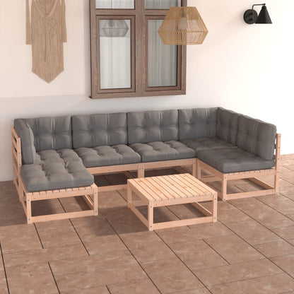Set Salotto Giardino 7 pz Cuscini Antracite Legno Massello Pino