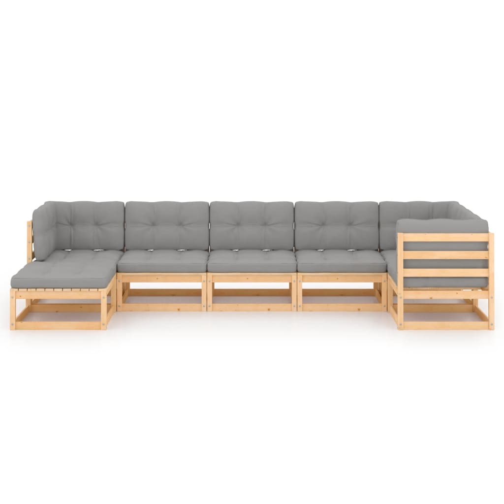 Set Salotto Giardino 7 pz Cuscini Antracite Legno Massello Pino