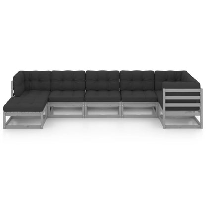 Set Salotto Giardino 7 pz Cuscini Antracite Legno Massello Pino