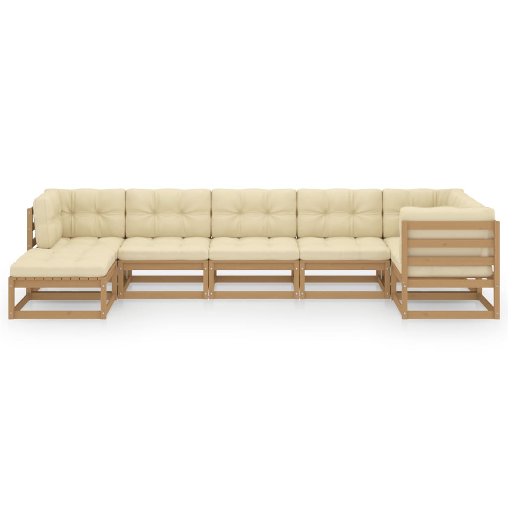 Set Salotto Giardino 7 pz con Cuscini in Legno Massello di Pino