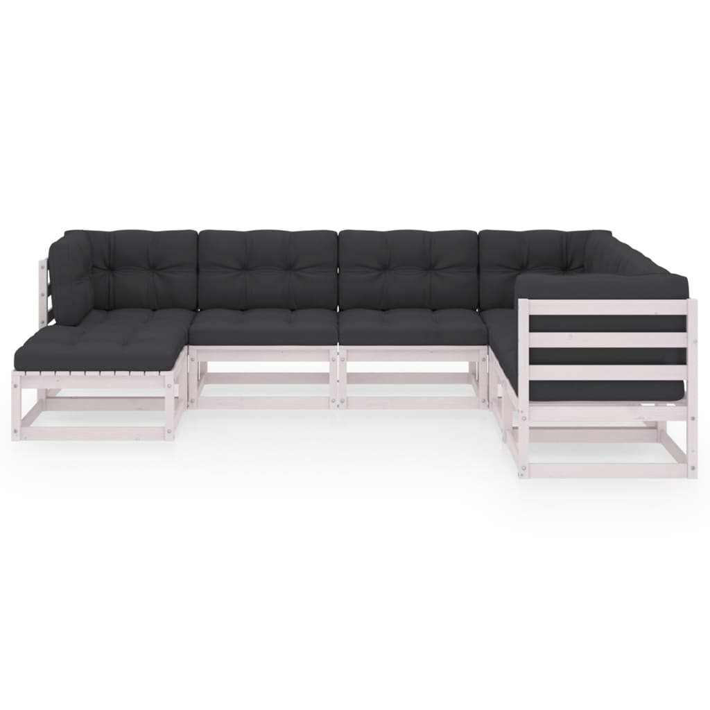 Set Salotto Giardino 7 pz Cuscini Antracite Legno Massello Pino