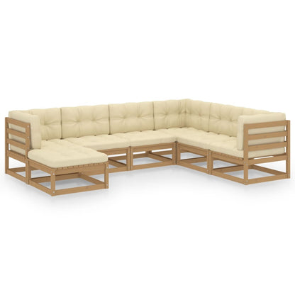 Set Salotto Giardino 7 pz con Cuscini in Legno Massello di Pino