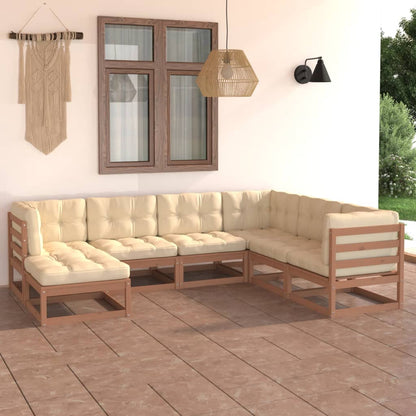 Set Salotto Giardino 7 pz con Cuscini in Legno Massello di Pino