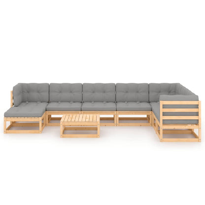Set Salotto Giardino 9 pz Cuscini Antracite Legno Massello Pino