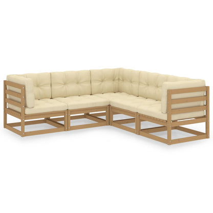 Set Divani Giardino 5 pz con Cuscini in Legno Massello di Pino