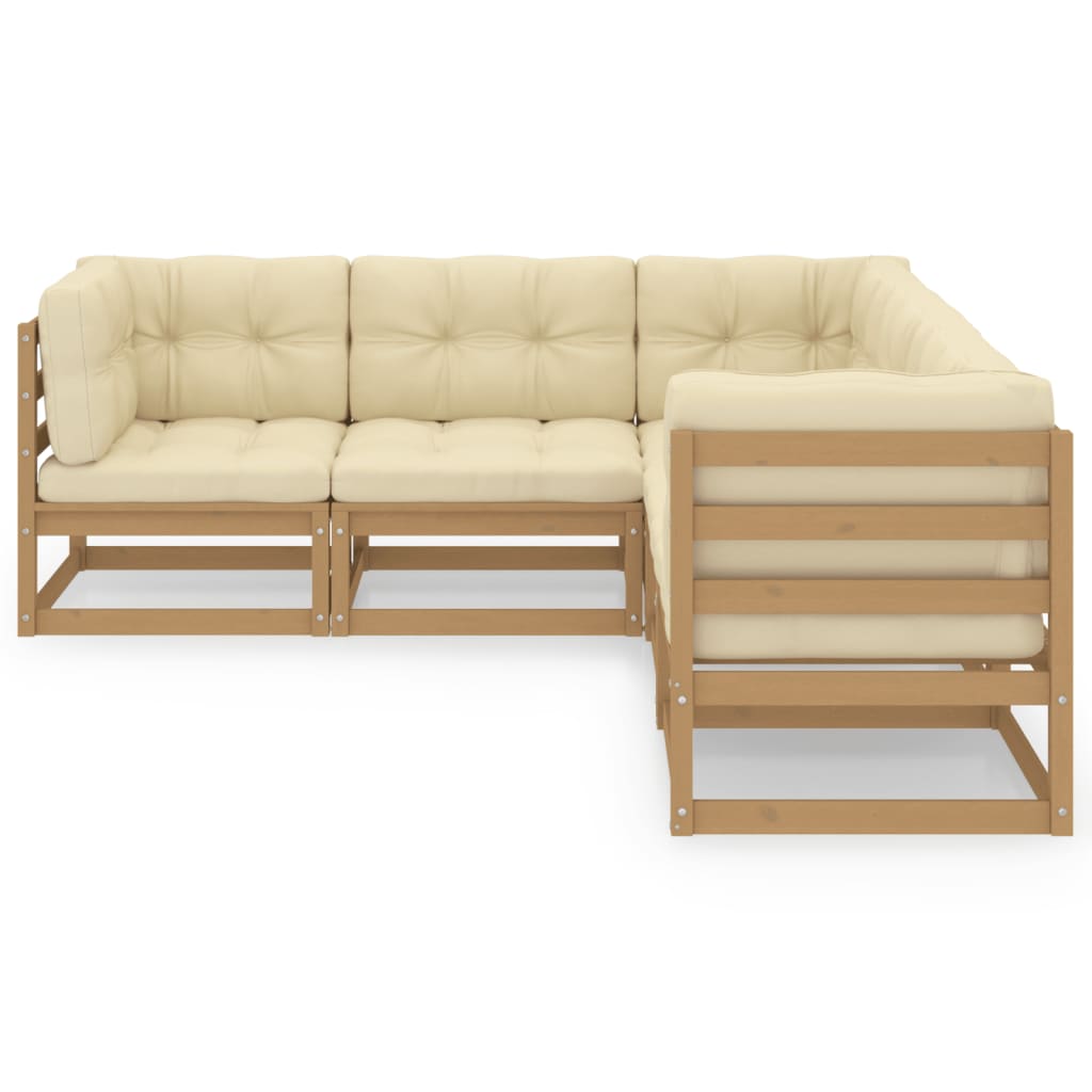 Set Divani Giardino 5 pz con Cuscini in Legno Massello di Pino