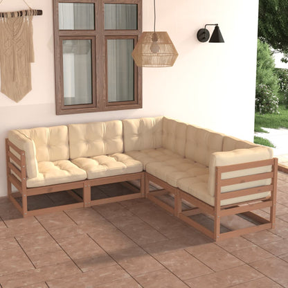 Set Divani Giardino 5 pz con Cuscini in Legno Massello di Pino